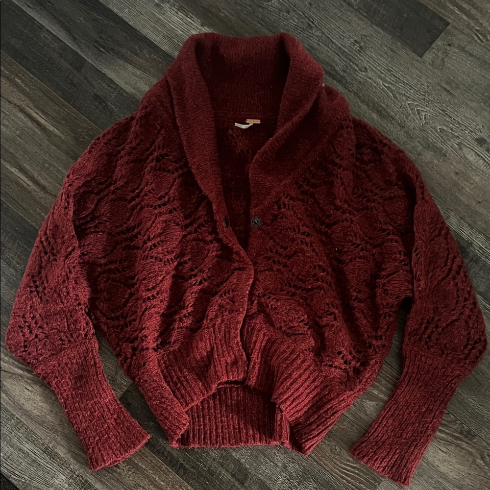 Free People Deep Red Knit Cardigan